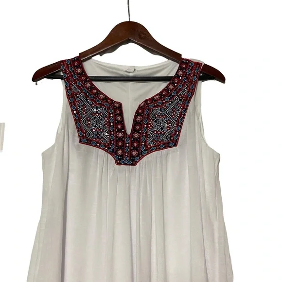 Dress Barn Westport White Sleeveless Dress Embroidered Flowy Boho - Picture 2 of 13